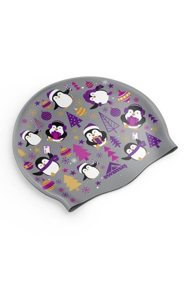 Christmas Penguins - Silver Swim Cap
